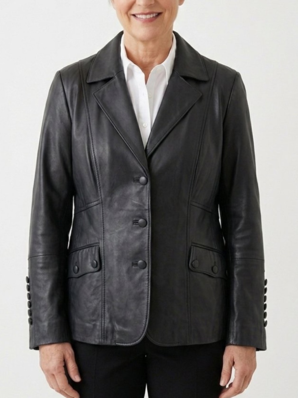 Guillaume Genuine Leather Lightweight Blazer Jacket Black 1X